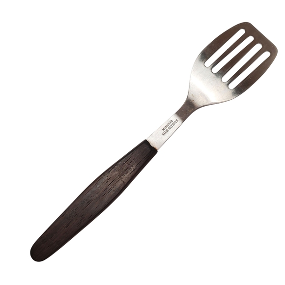 MCM Mini Stainless Steel Slotted Spatula with Wooden Handle. Made In Denmark. - Picture 4 of 6